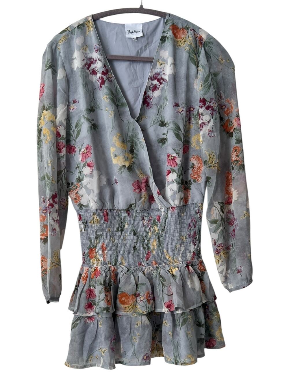 Sky To Moon Women's Floral Smocked Long Sleeve Mini Dress Size M